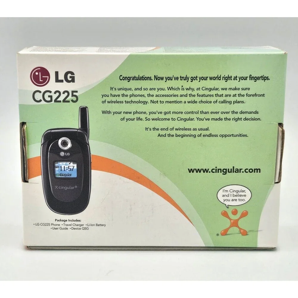 LG CG225 Cingular Black Flip Phone Y2K Cell Phone Box Charger